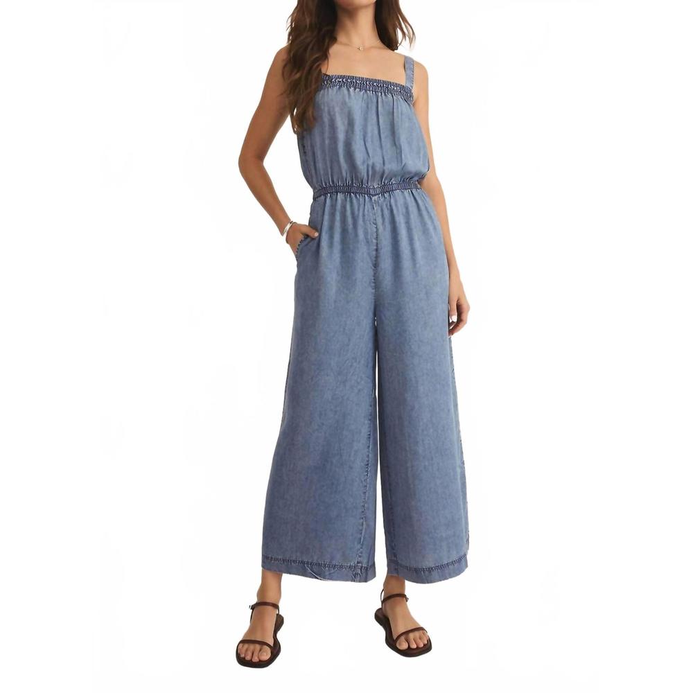 Z Supply Light Blue Denim Wide-Leg Jumpsuit